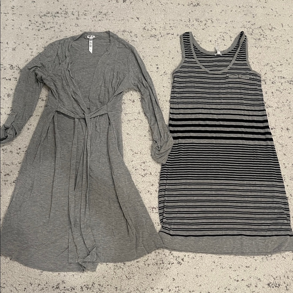 Gray Striped Sleeveless nightgown and robe set - very soft